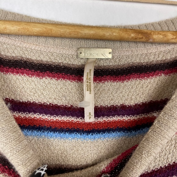 Free People Beach Roadtrip Striped Hi-Low Sweater Tan Size Small - Picture 6 of 8